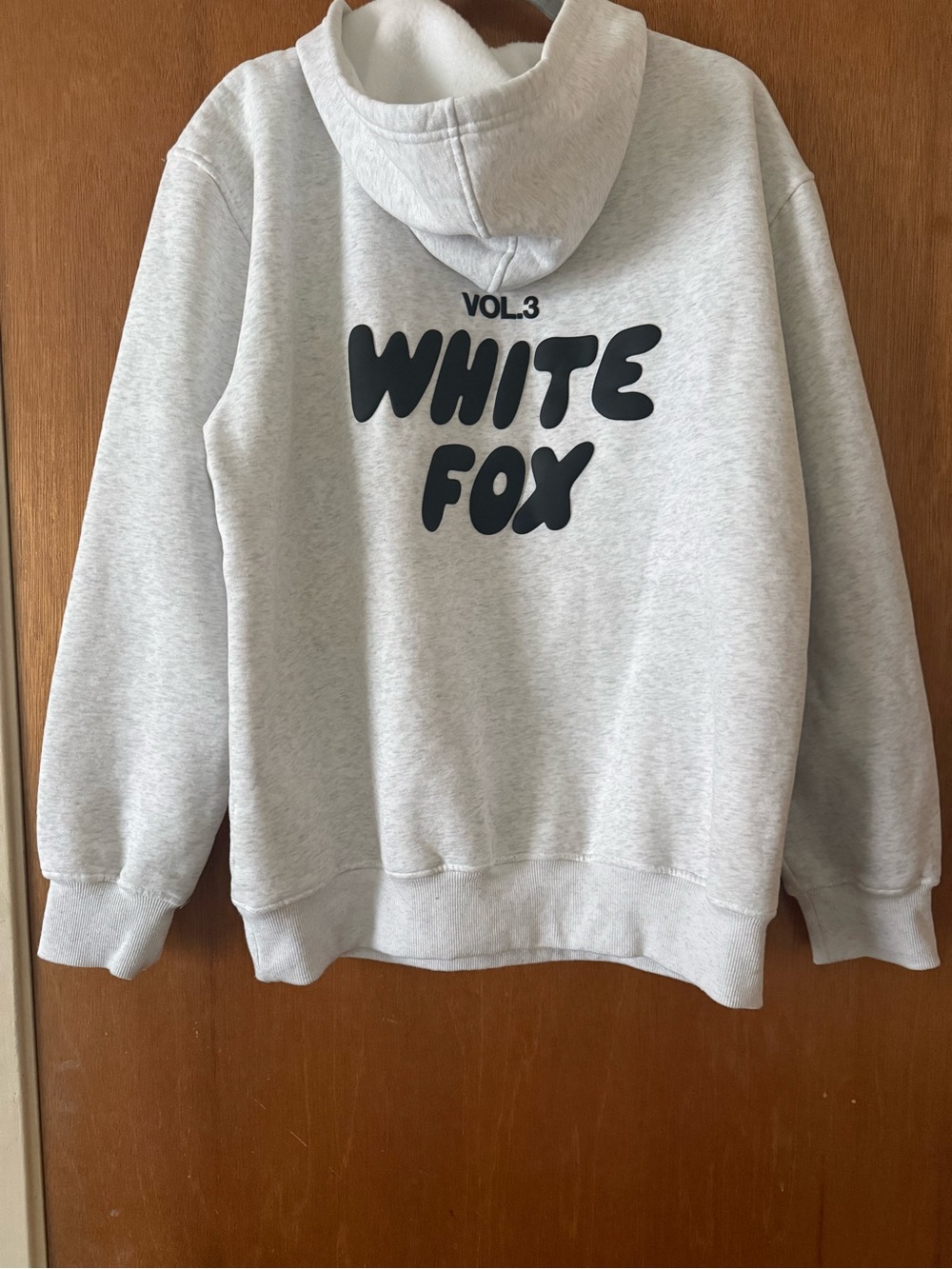 White Fox Boutique Vol.3 Crewneck Hoodie in Light Gray with Black Print